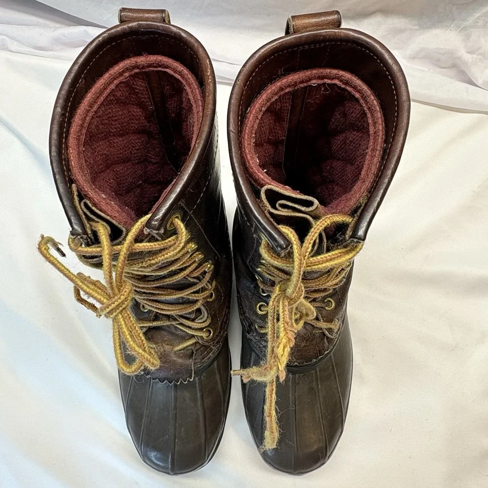 SCHNEE'S Winter Snow PAC BOOTS Mens 7!Brown Leather Rubber Vamps & Warm Liners